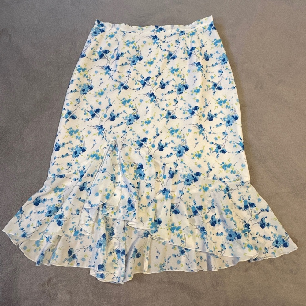Vintage Floral Midi Skirt Bantry Bay Medium Fairy Whimsy 90s Mermaid Ruffle Y2K